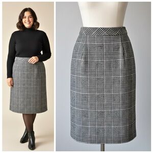 Talbots Vintage 90s Wool Pencil Skirt Glen Plaid Fully Lined Classic Size 16